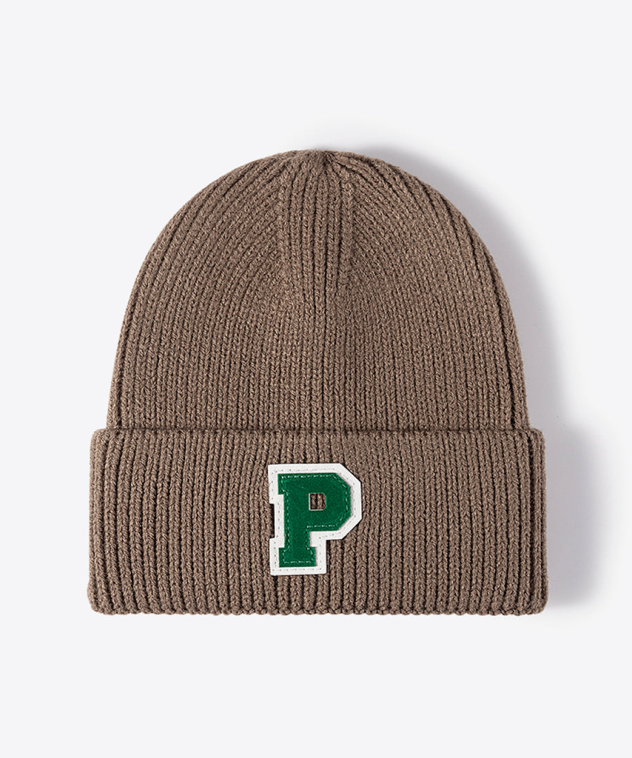 Letter Patch Cuffed Knit Beanie