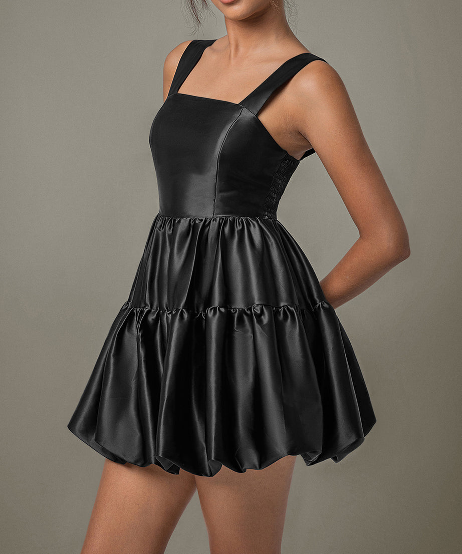 Ruched Square Neck Wide Strap Mini Dress