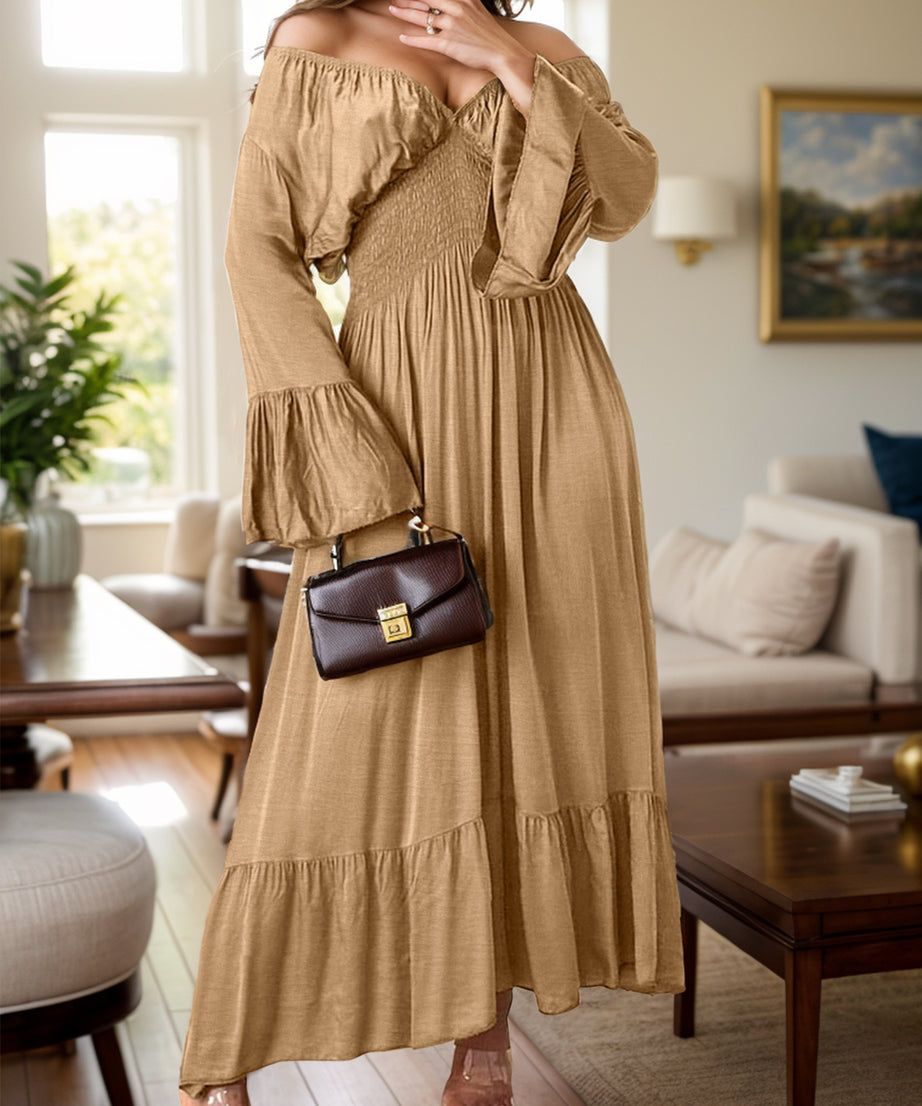 Smocked Flounce Sleeve Maxi Dress