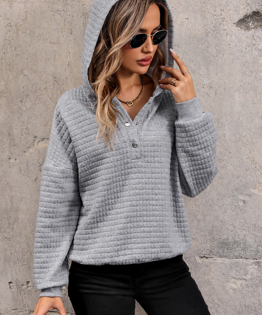 Perfee Waffle-Knit Half Button Hoodie