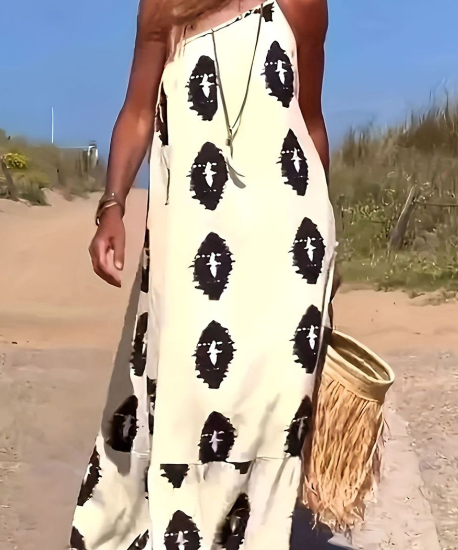 Printed Single Shoulder Maxi Dress