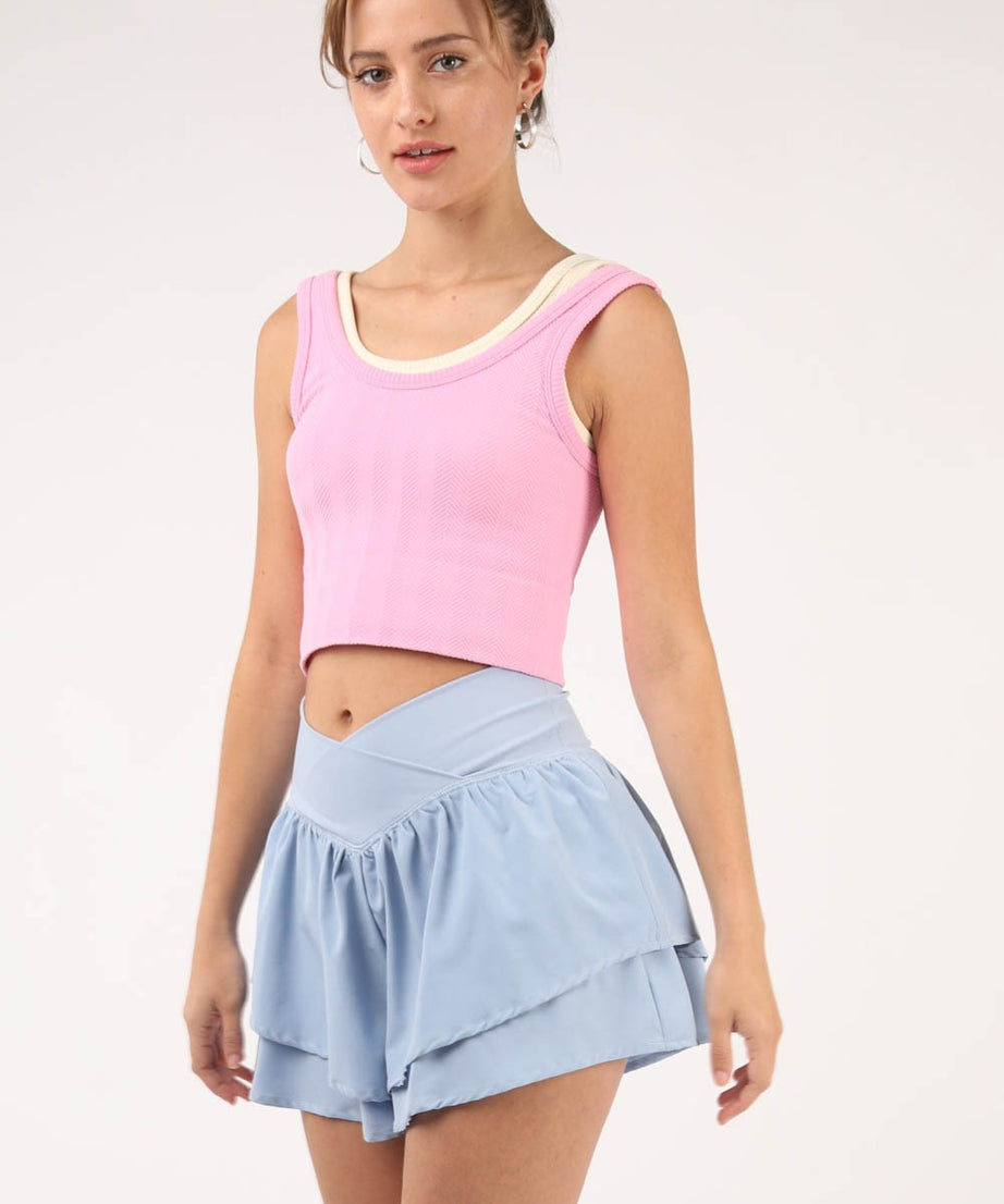 VERY J V-Shaped High Waist Layered Active Shorts