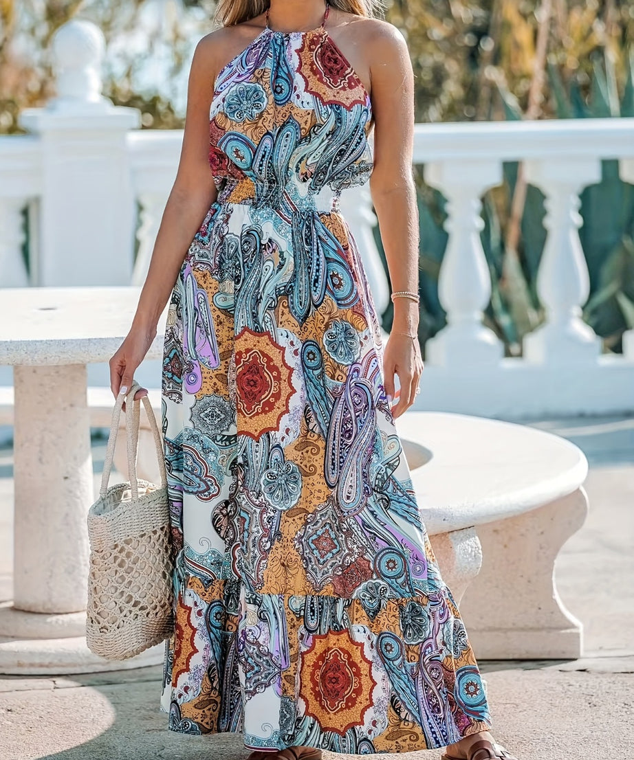 Printed Halter Neck Maxi Dress