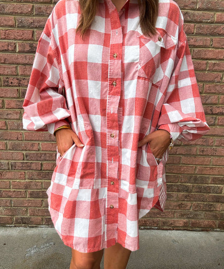 Plaid Collared Neck Long Sleeve Shirt Dress