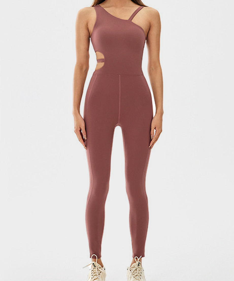 Cutout Asymmetrical Neck Active Jumpsuit