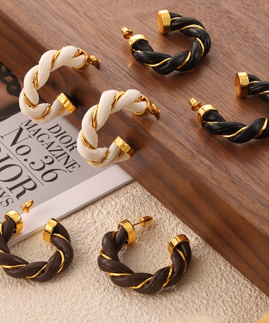 Twisted Leather Rope C-Hoop Earrings