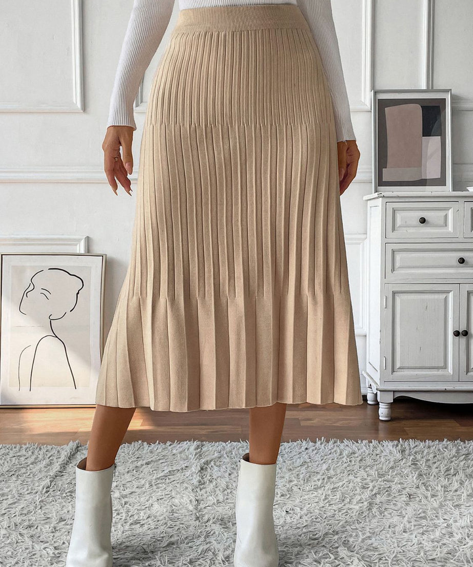 Perfee Pleated Midi Sweater Skirt