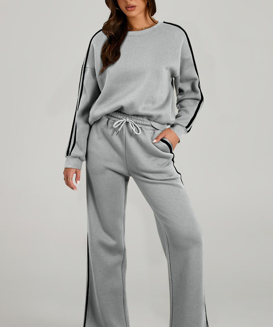 Round Neck Long Sleeve Top and Pants Active Set