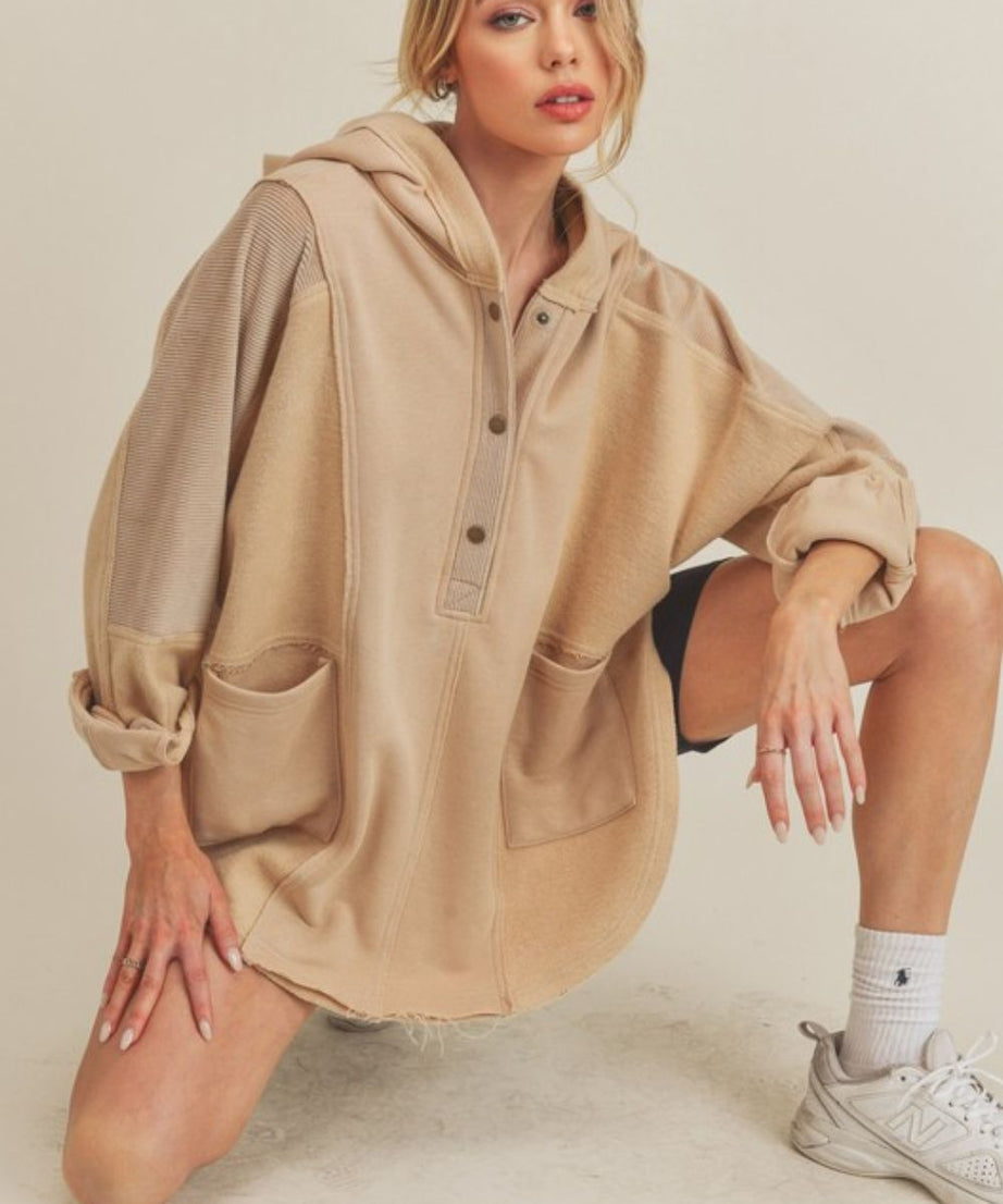 Aemi+Co Slit Half Snap Oversize Hoodie