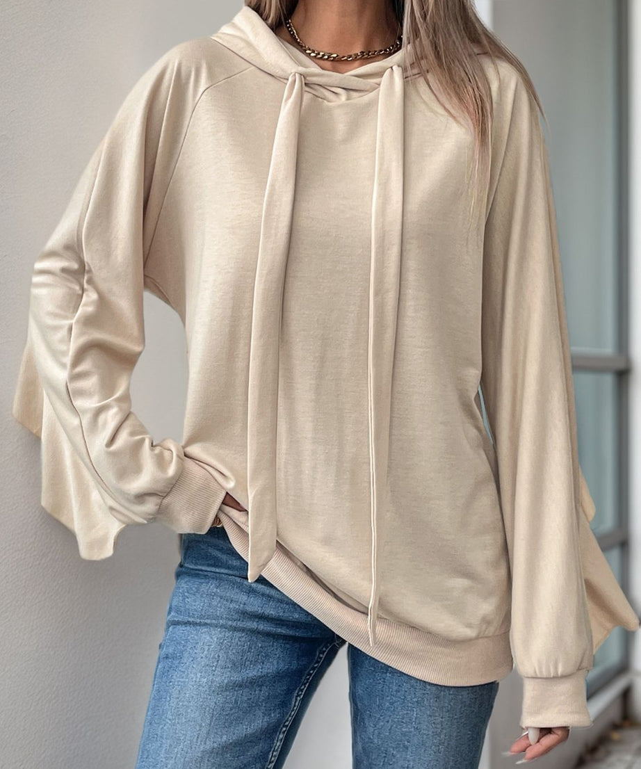 Perfee Drawstring Ruffled Long Sleeve Hoodie