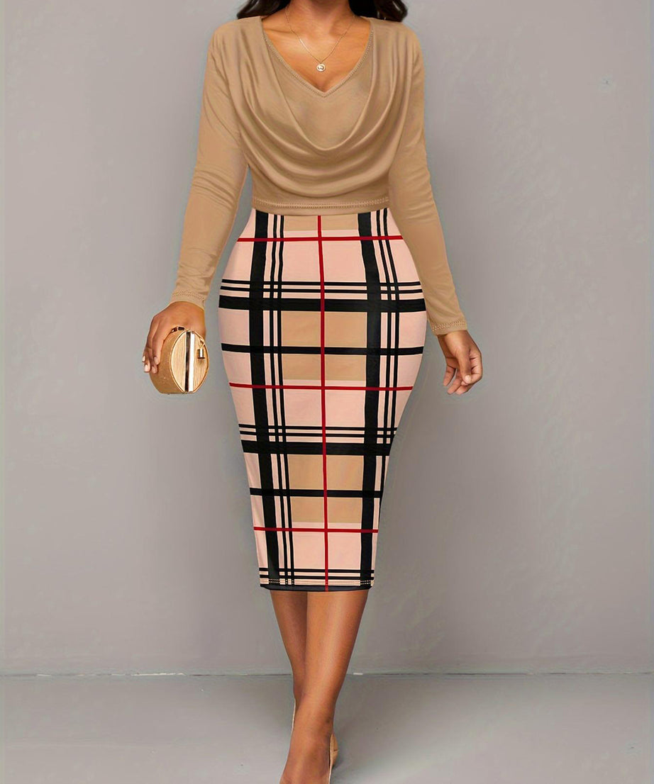 Plus Size Plaid Long Sleeve Mini Dress