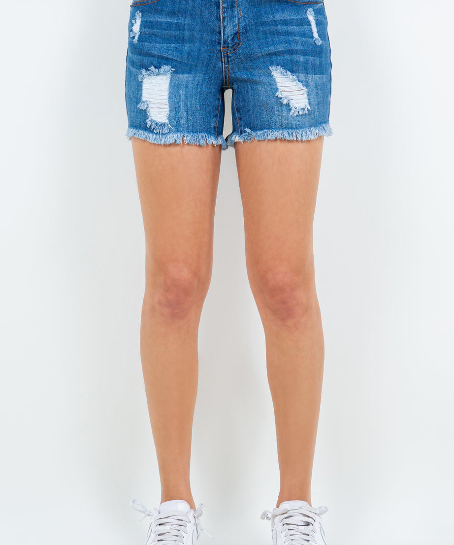 American Bazi High Waist Distressed Frayed Denim Shorts