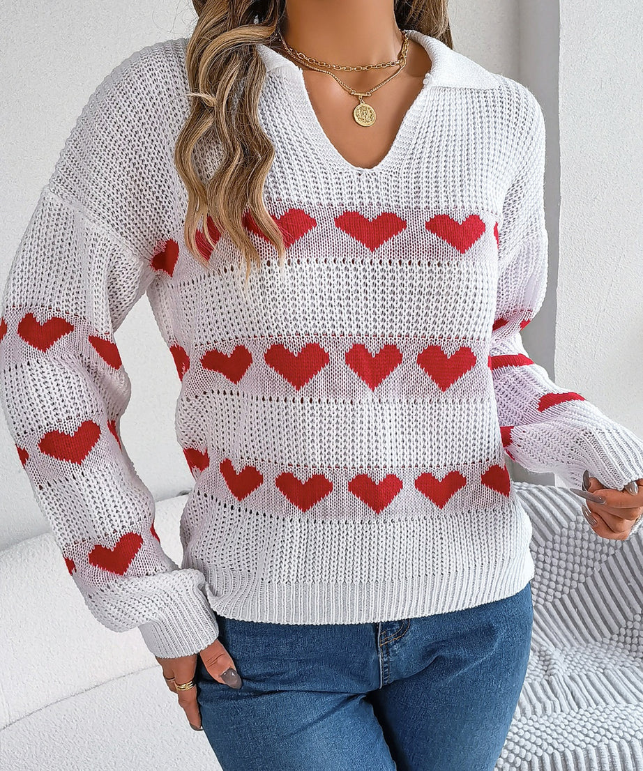 Heart Johnny Collar Long Sleeve Sweater